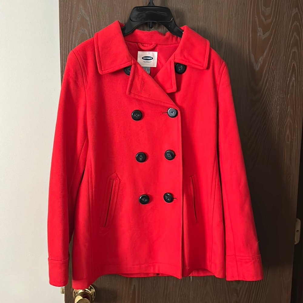 Red Old Navy Peacoat, never worn, Size S